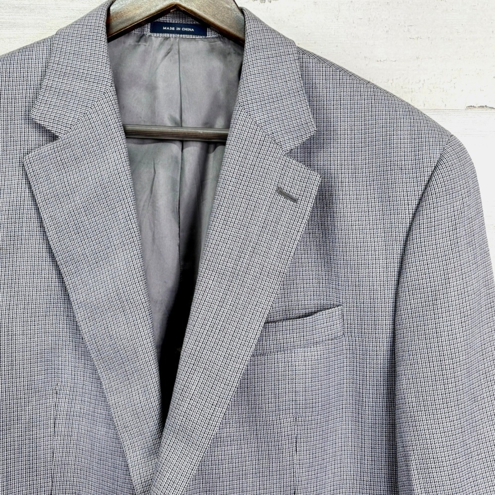 Ralph Lauren Mens 42L Silk Bamboo Blazer Grey Micro Check Sport Coat Suit Jacket